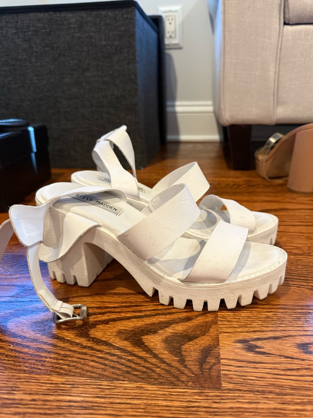 Steve Madden White Lug Platform Heeled Sandals